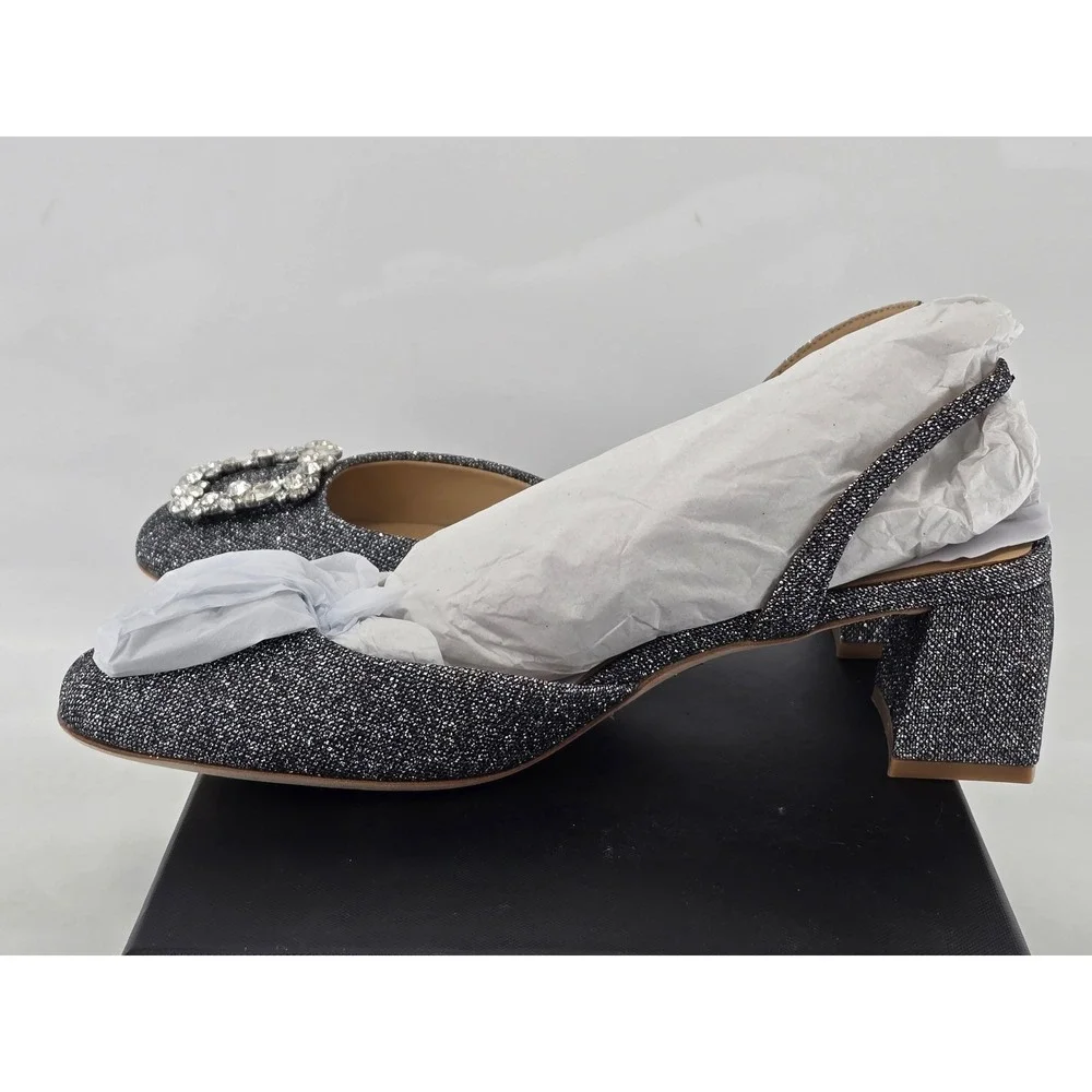 Badgley Mischka Vivia Slingback Pump Womens 7.5 Pewter Glitter Crystal - NEW
